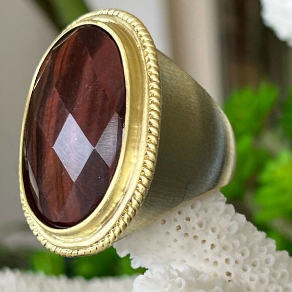 Reddish Brown Faceted Cabochon Sheila Fajl GLOW Statement Cocktail Ring 10 - Picture 1 of 15